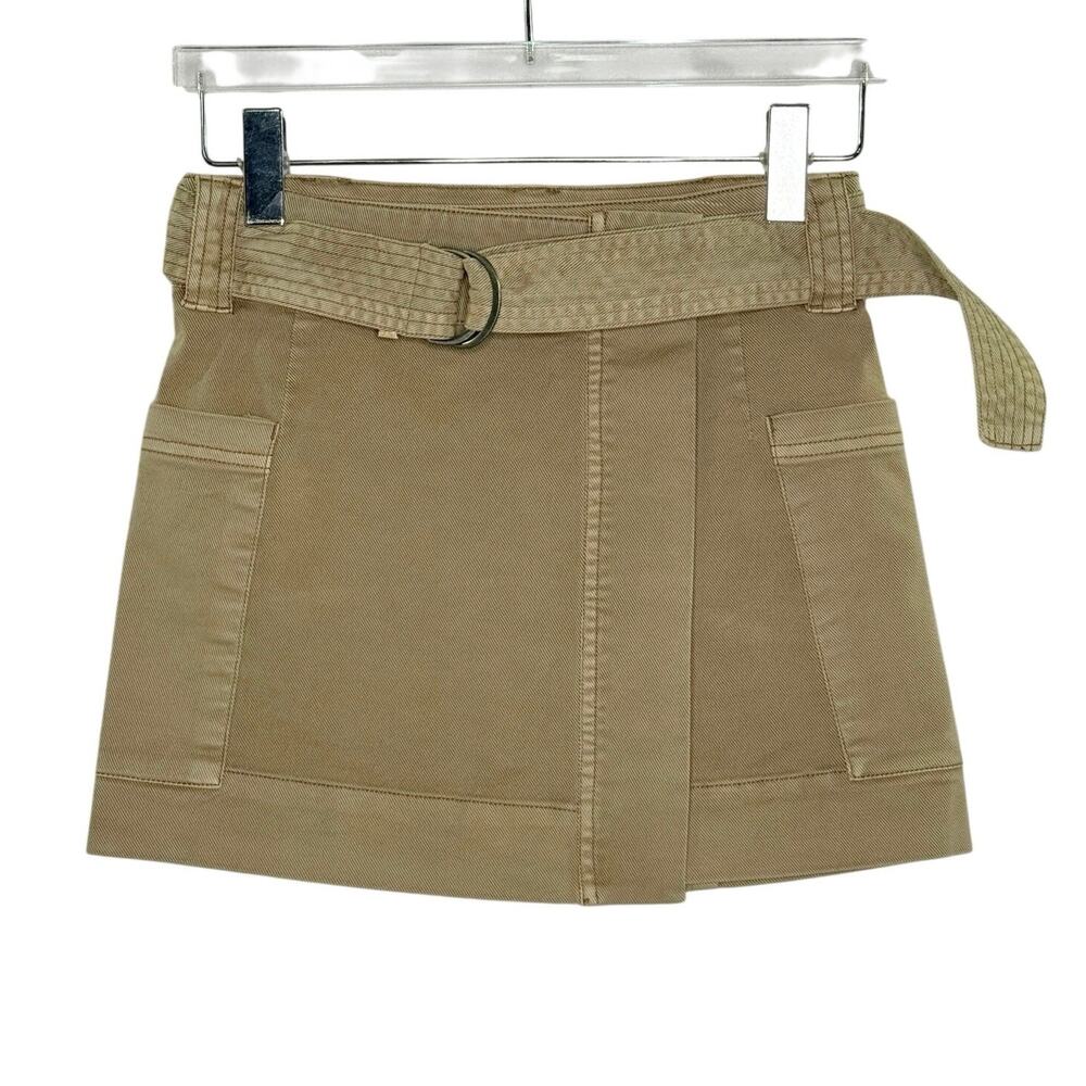 Rails Deanna Mini Wrap Skirt XS NEW Brown Olive Denim Adj Belt Side Pockets